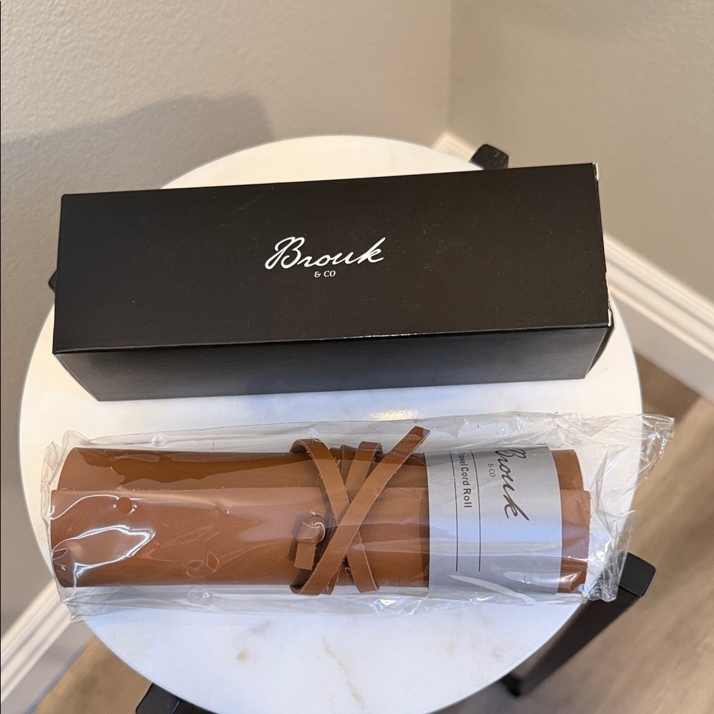 Brown Leather Roll-Up Case by Brouk & Co